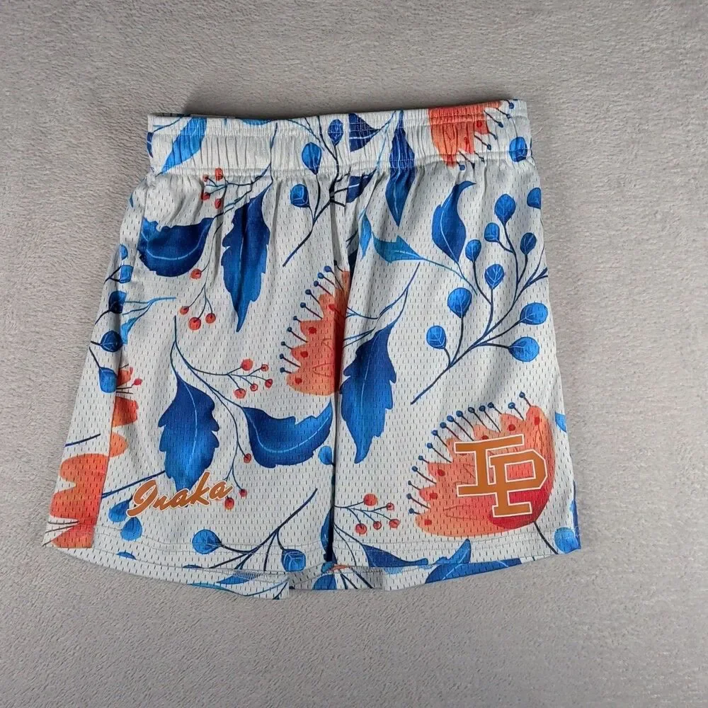 Inaka Power Mesh Shorts Elastic Waist Drawstring Pockets Mens Medium Tropical